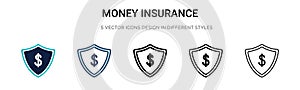 Money insurance icon in filled, thin line, outline and stroke style. Vector illustration of two colored and black money insurance