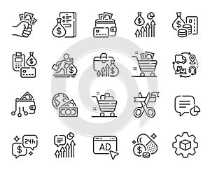 Money invest line icons. Finance fraud, Wallet payment and Cash bribe set. Vector