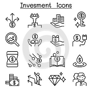 Money & Investment icon set in thin line style