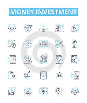 Money investment vector line icons set. Funding, Banking, Securities, Stocks, Bonds, Finance, Cash illustration outline