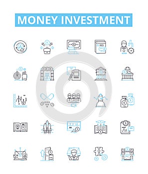 Money investment vector line icons set. Funding, Banking, Securities, Stocks, Bonds, Finance, Cash illustration outline