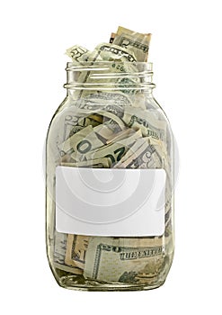 Money Jar With White Label Isolated on White