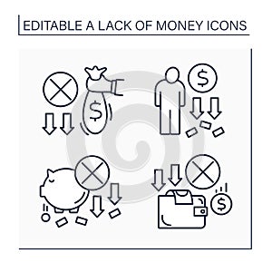 Money lack line icons set