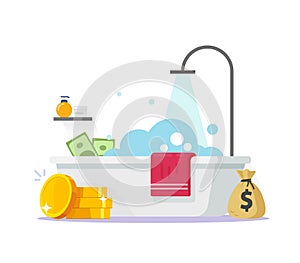 Money launder vector or cash laundry clean graphic illustration flat design, legitimate illegitimate illegal dirty finances