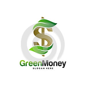 Money with Leaf Logo Design Concept Vector. Green Money Health Logo Template. Icon Symbol. Illustration