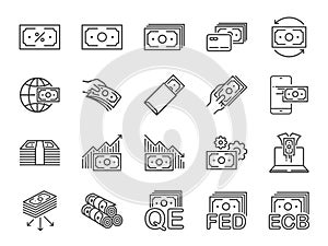 Money line icon set. Included icons as cash, passive income, bank, banknote, currency and more. photo