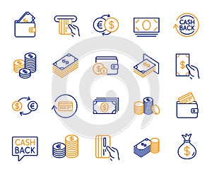 Money line icons. Banking, Wallet and Coins. Vector