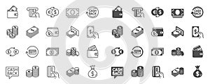 Money line icons. Banking, Wallet and Coins. Vector