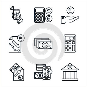 money line icons. linear set. quality vector line set such as bank, online banking, analytics, calculator, money, analytics, get