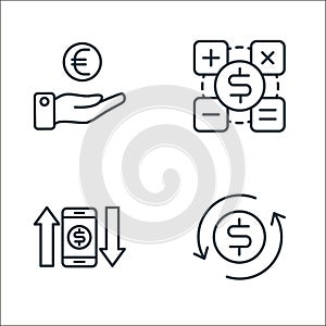 money line icons. linear set. quality vector line set such as currency exchange, mobile banking, calculator
