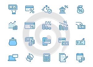 Money loan line icon set. Credit score, low interest, discount card, mortgage percent, tax minimal vector illustration