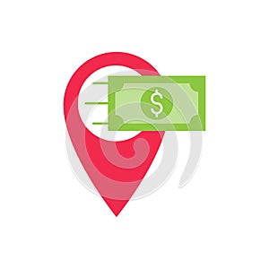 Money Location icon Vector Design. Money cash icon with Location Pin design concept for Banking, Finance, Currency and Trading