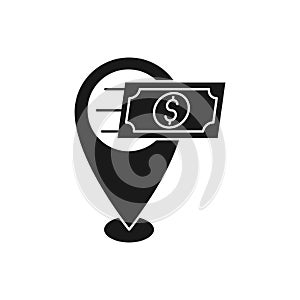 Money Location icon Vector Design. Money cash icon with Location Pin design concept for Banking, Finance, Currency and Trading