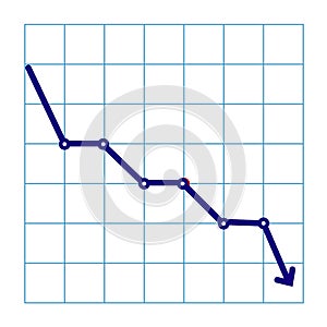 Money loss illustration, flat cartoon cash with down arrow stocks graph, concept of financial crisis, market fall, bankruptcy,