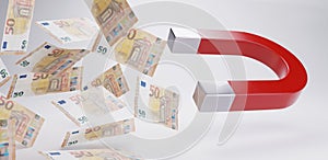 Money magnet fifty euro bills 3d-illustration