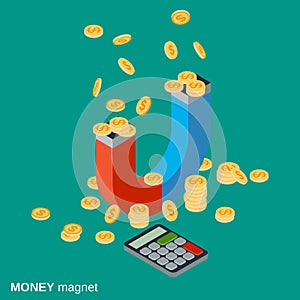 Money magnet, investments attracting, funds accumulation vector concept