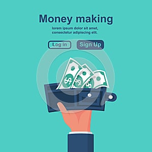 Money making concept. Vector illustration flat design