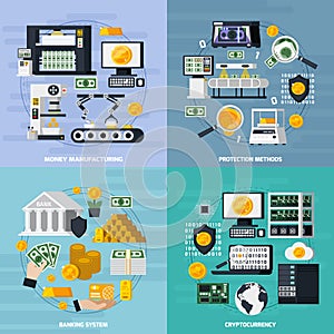 Money Manufacturing Concept Icons Set
