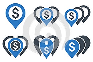 Money Map Markers Flat Vector Icons