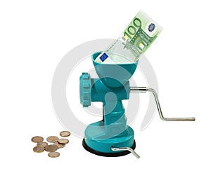 Money in a meat grinder