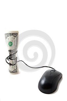 Money with mouse tied around it, bugeting