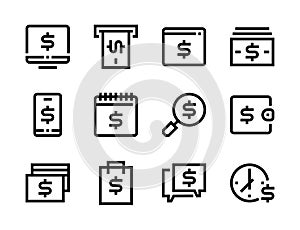 Money, Online payment, Banking and Finance line vector icons.