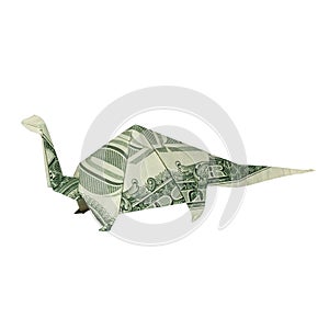 Money Origami APATOSAURUS BRONTOSAURUS Dinosaur Folded with Real One Dollar Bill