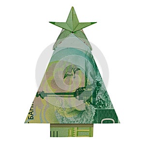 Money Origami CHRISTMAS TREE Folded with 200 Russian Rubles Bill