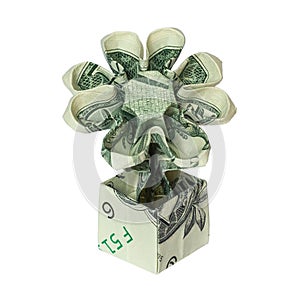 Money Origami FLOWER in POT Folded with Real One Dollar Bill