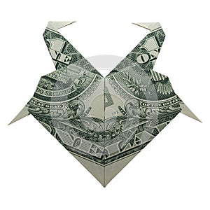 Money Origami HEART with Flamingos Folded with Real One Dollar Bill Isolated