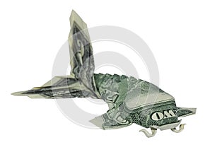 Money Origami KOI FISH Folded Real Two Dollars Bill Isolated White