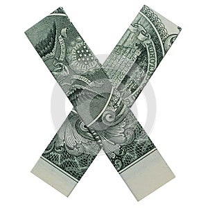 Money Origami LETTER X Character Folded with Real One Dollar Bill