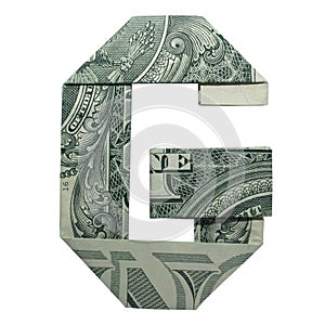 Money Origami LETTER G Character Folded with Real One Dollar Bill Isolated