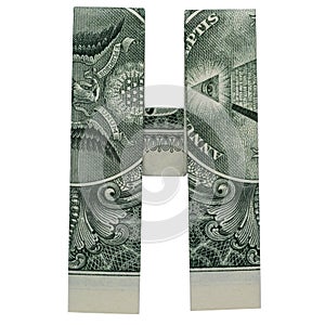 Money Origami LETTER H Character Folded with Real One Dollar Bill