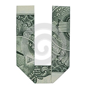 Money Origami LETTER U Isolated on White Background