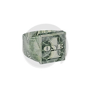 Money Origami 1 RING Real One Dollar Bill Isolated on White Background