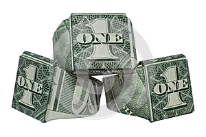 Money Origami Three Signet RINGs Folded with Real One Dollar Bills Isolated on White Background