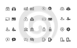 Money outline and filled icon set