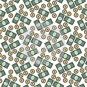 Money pattern. Dollar Bills and Coins. Banknotes, cash. Finance and Economics. Dollar symbol. Seamless pattern. Wrapping