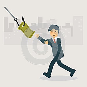 The money phishing and bait. Business concept cartoon illustration