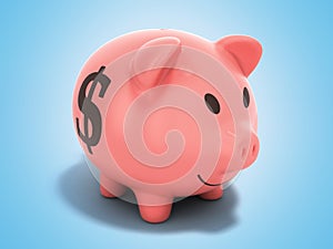 Money Piggy Bank 3d render on blue background