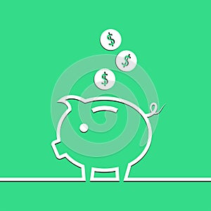 Money piggy bank in line on blue background. Vector