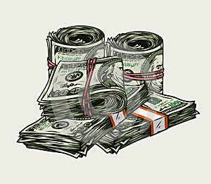 Money pile colorful vintage concept