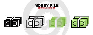 Money Pile icon set with different styles. Editable stroke and pixel perfect