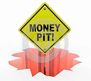 Money Pit Spending Wasting Cash Sign Hole