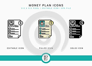 Money plan icons set vector illustration with icon line style. Pension fund plan concept.