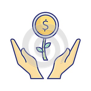 Money plant with hands Vector Icon which can easily modify or edit