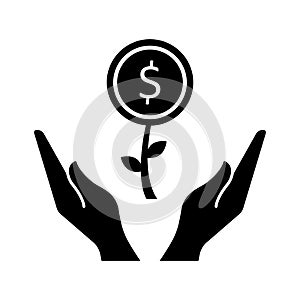 Money plant with hands Vector Icon which can easily modify or edit