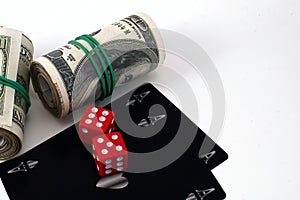 Money playing cards dice