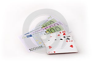 Money playing cards dice